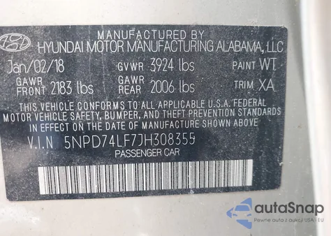 2018 Hyundai Elantra Se from USA, damaged, VIN 5NPD74LF7JH308355